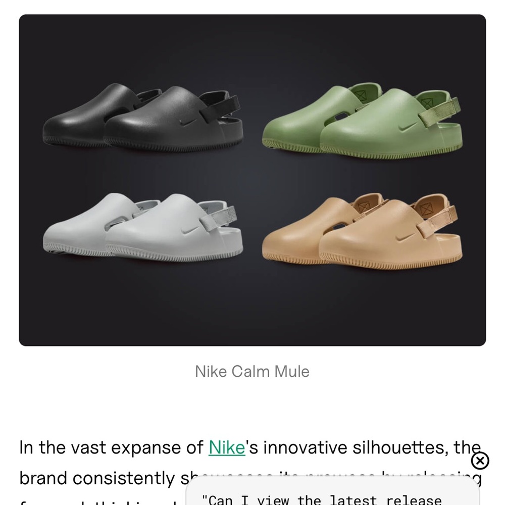 Nike Calm Mule in Black, Green, Light Gray, and Beige LOT of FOUR